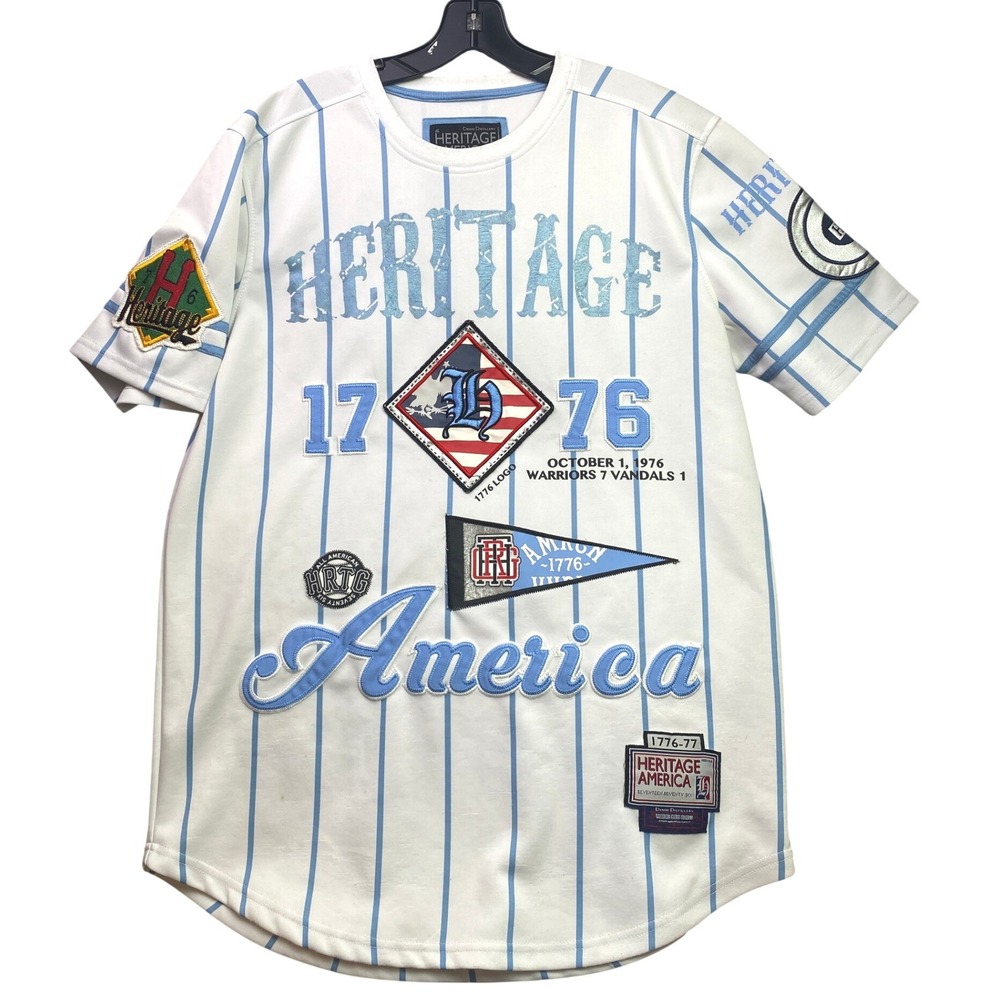 Heritage America Jersey Mens Large Baseball Patches Spell Out Streetwear
